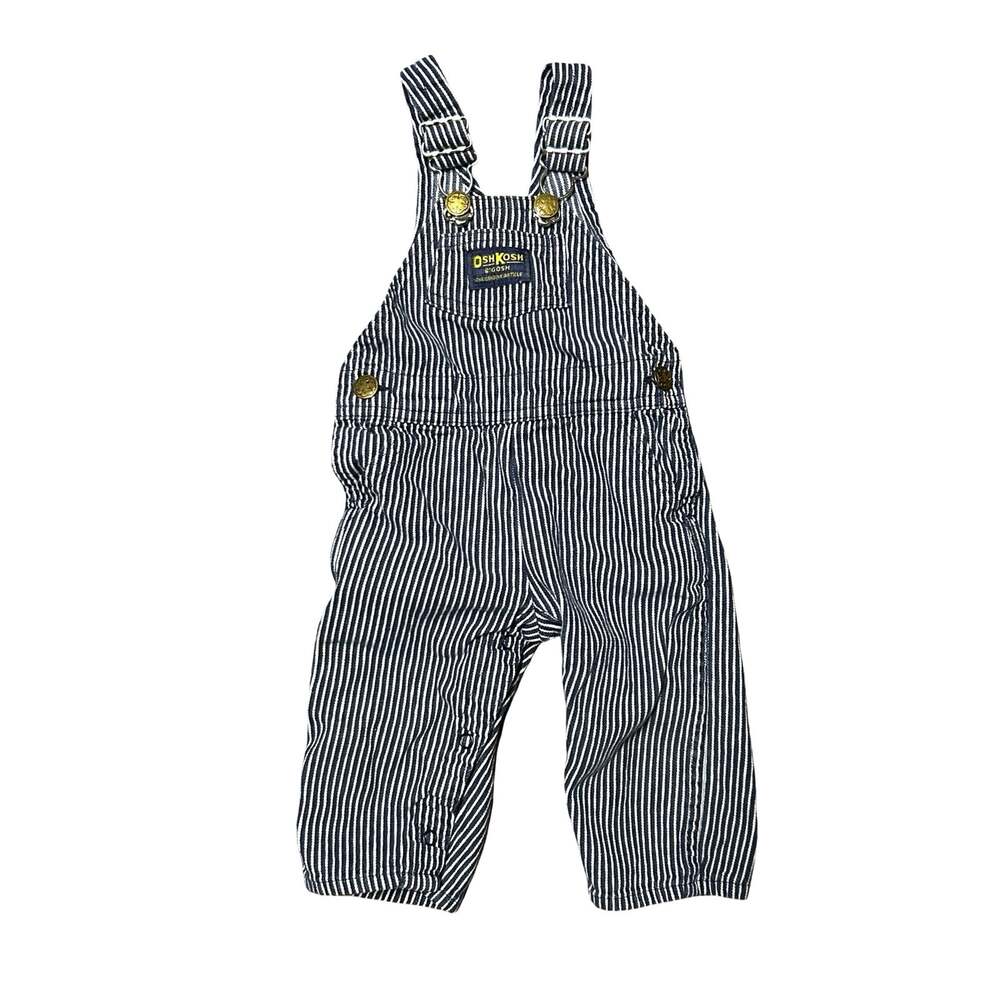 Vtg OshKosh Overalls Vestbak 12 Months Bibs Blue Pinstripe Made in USA Hickory